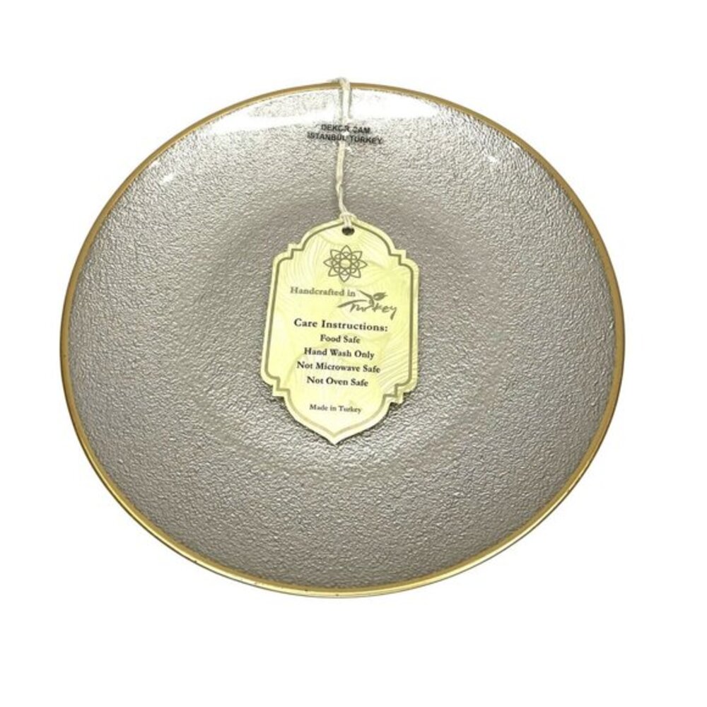 Turkish Glass 5 Salad Plates Set Platinum Gold Texture Gold Rim 8.25" NWT
